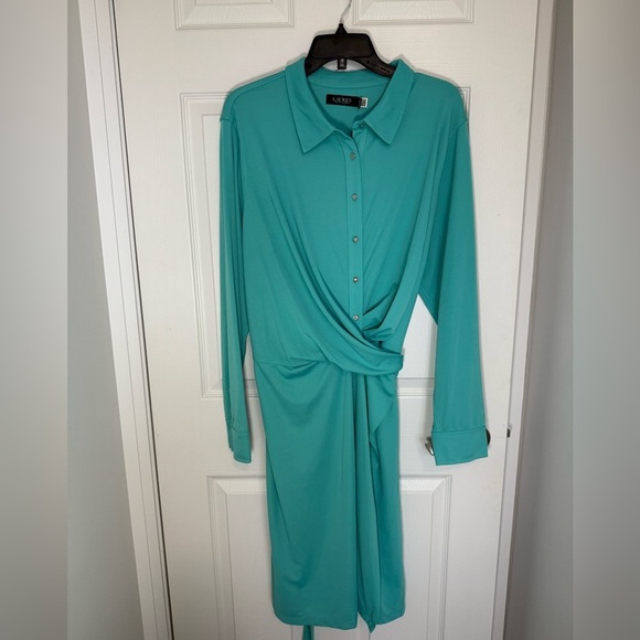 Ralph Lauren Turquoise Long Sleeve Plus sizeShirt Wrap Dress- NWT- size 22 - Picture 6 of 13